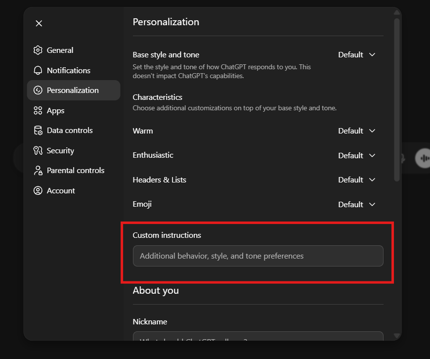 chatgpt custom instructions